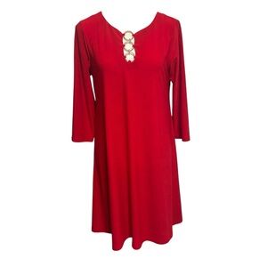 Mod 70’s Swing Dress Red Sz M 3/4 Sleeve